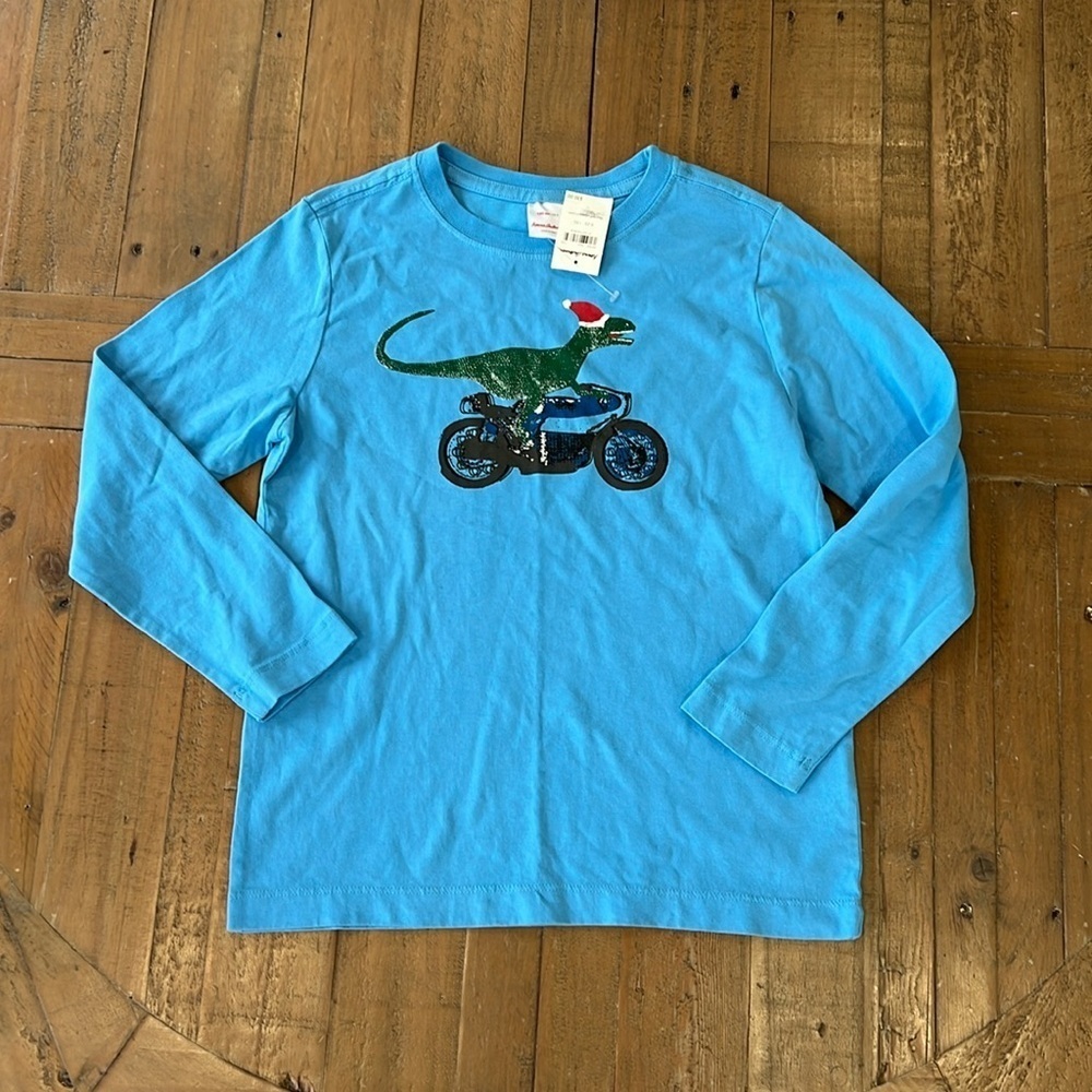 Hanna andersson motorcycle dinosaur Santa tee nwt